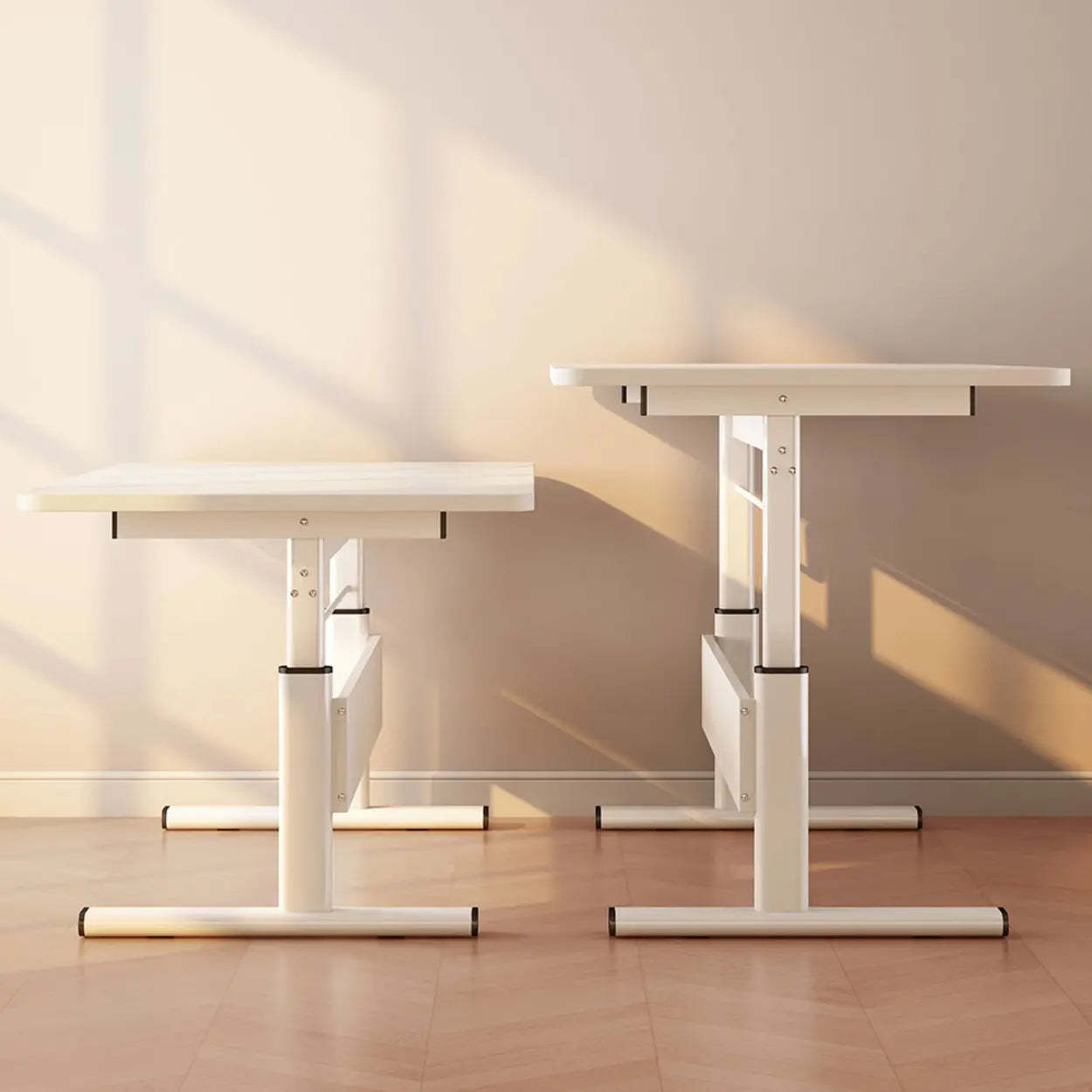 Natural Wood Adjustable Rectangle Computer Desk — Black / Table Only