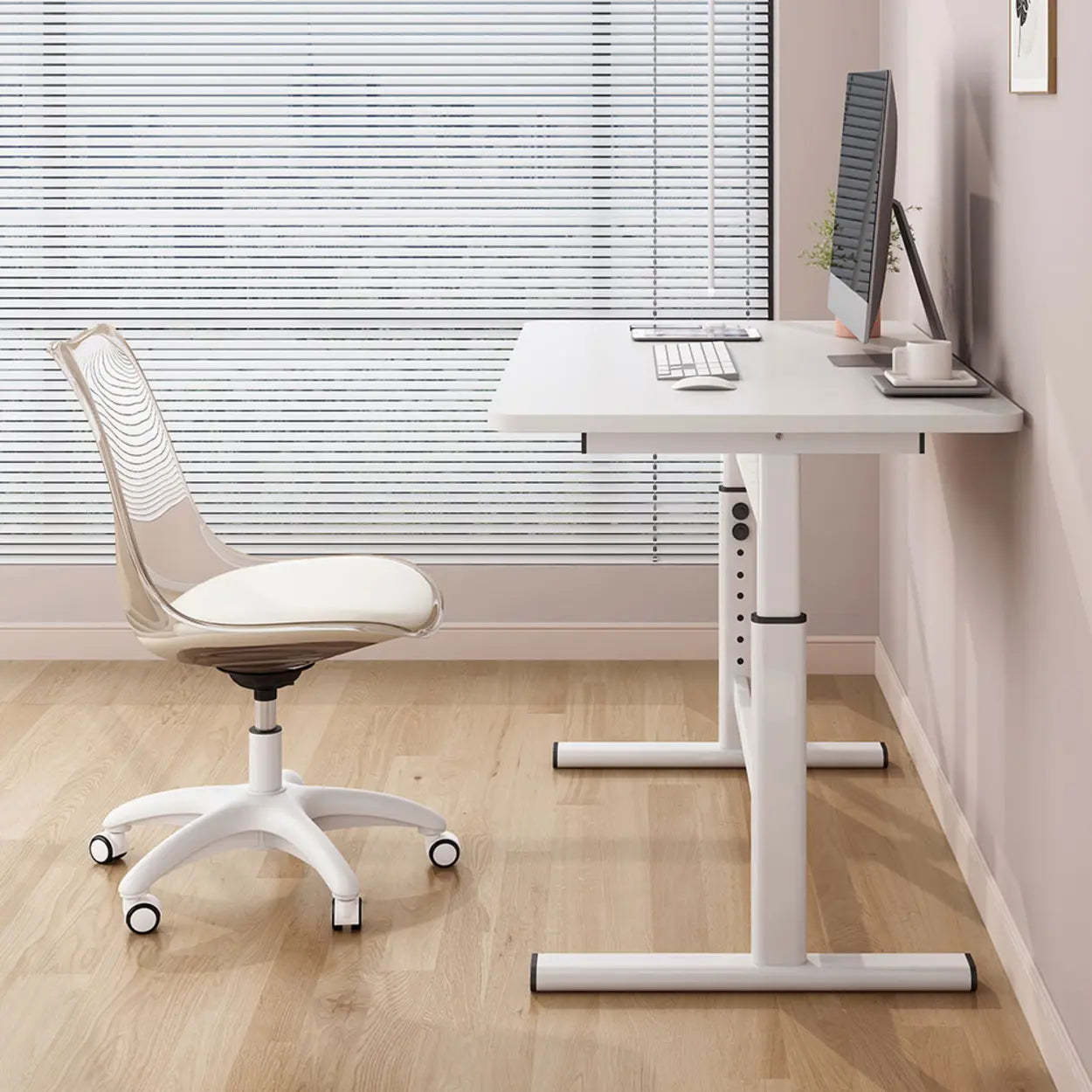 Natural Wood Adjustable Rectangle Computer Desk — Black / Table Only
