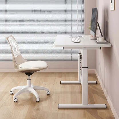 Natural Wood Adjustable Rectangle Computer Desk — Black / Table Only