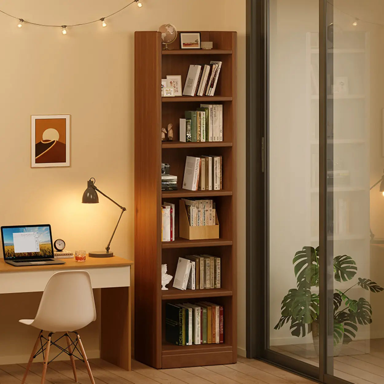 Natural Timber 7-Shelf Narrow Bookcase