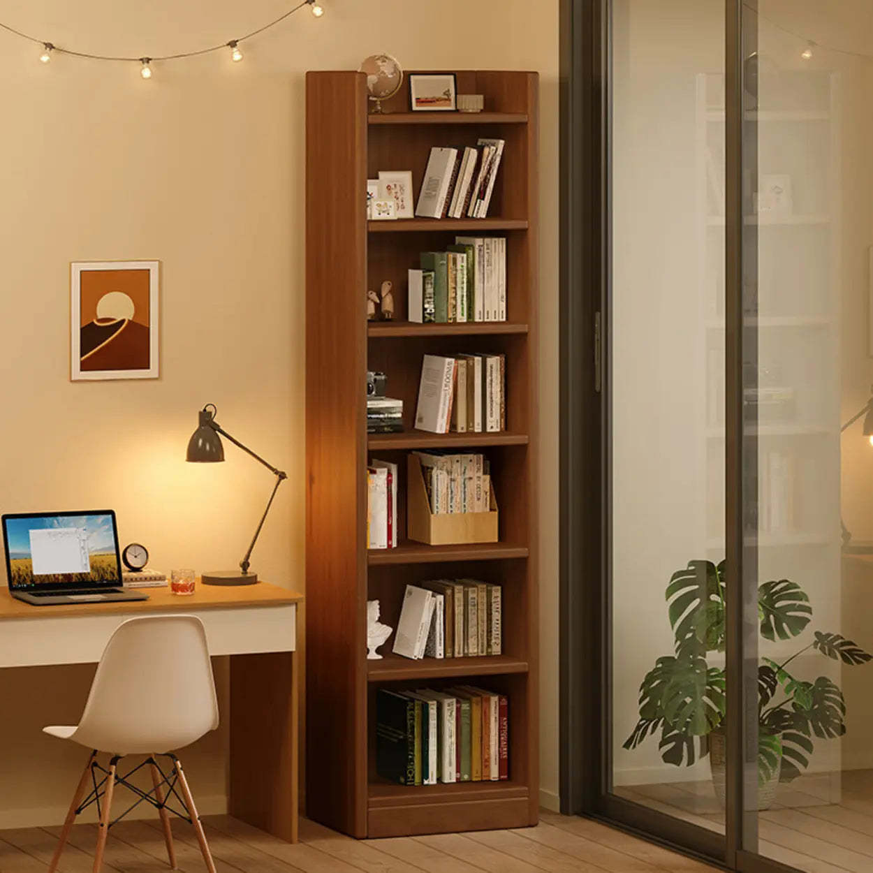 Natural Timber 7-Shelf Narrow Bookcase — Natural
