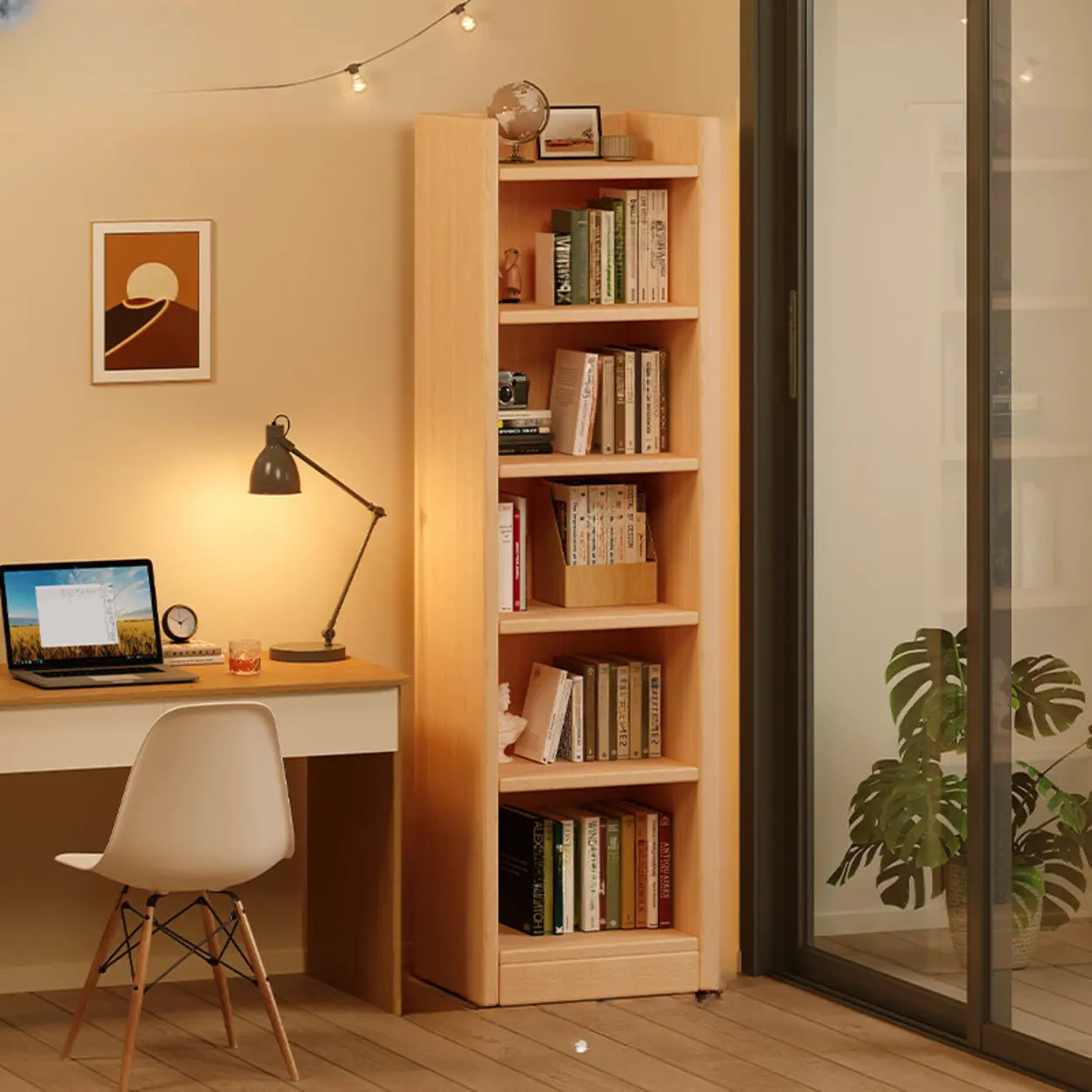 Natural Timber 7-Shelf Narrow Bookcase — Nut-Brown