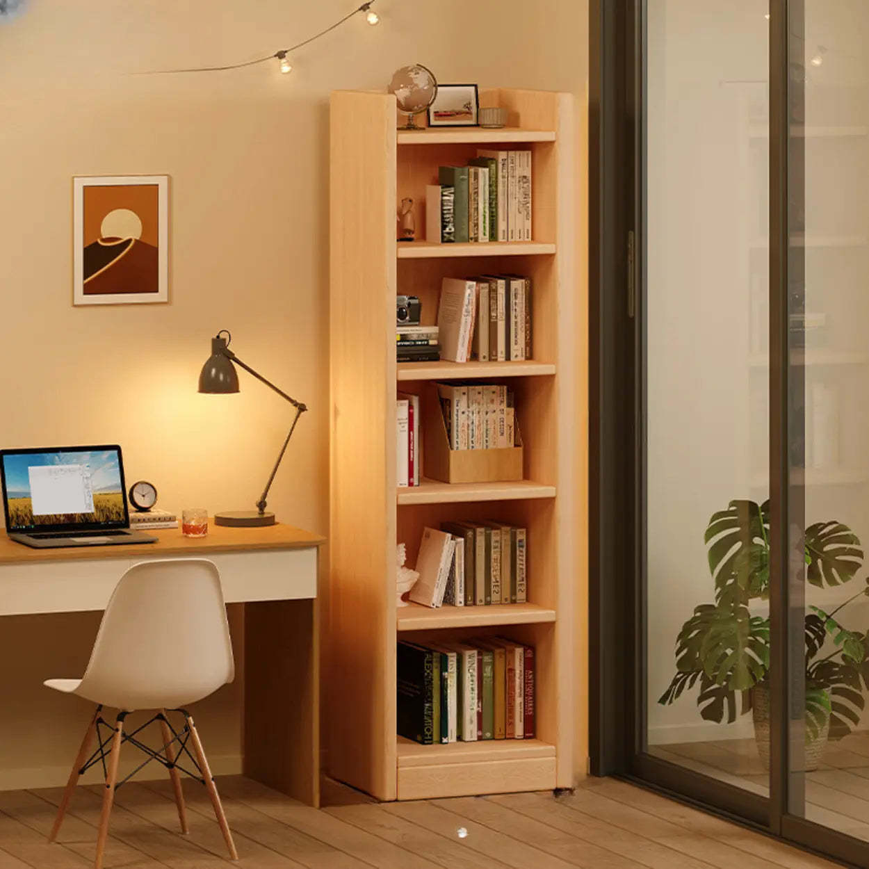 Natural Timber 7-Shelf Narrow Bookcase — Nut-Brown