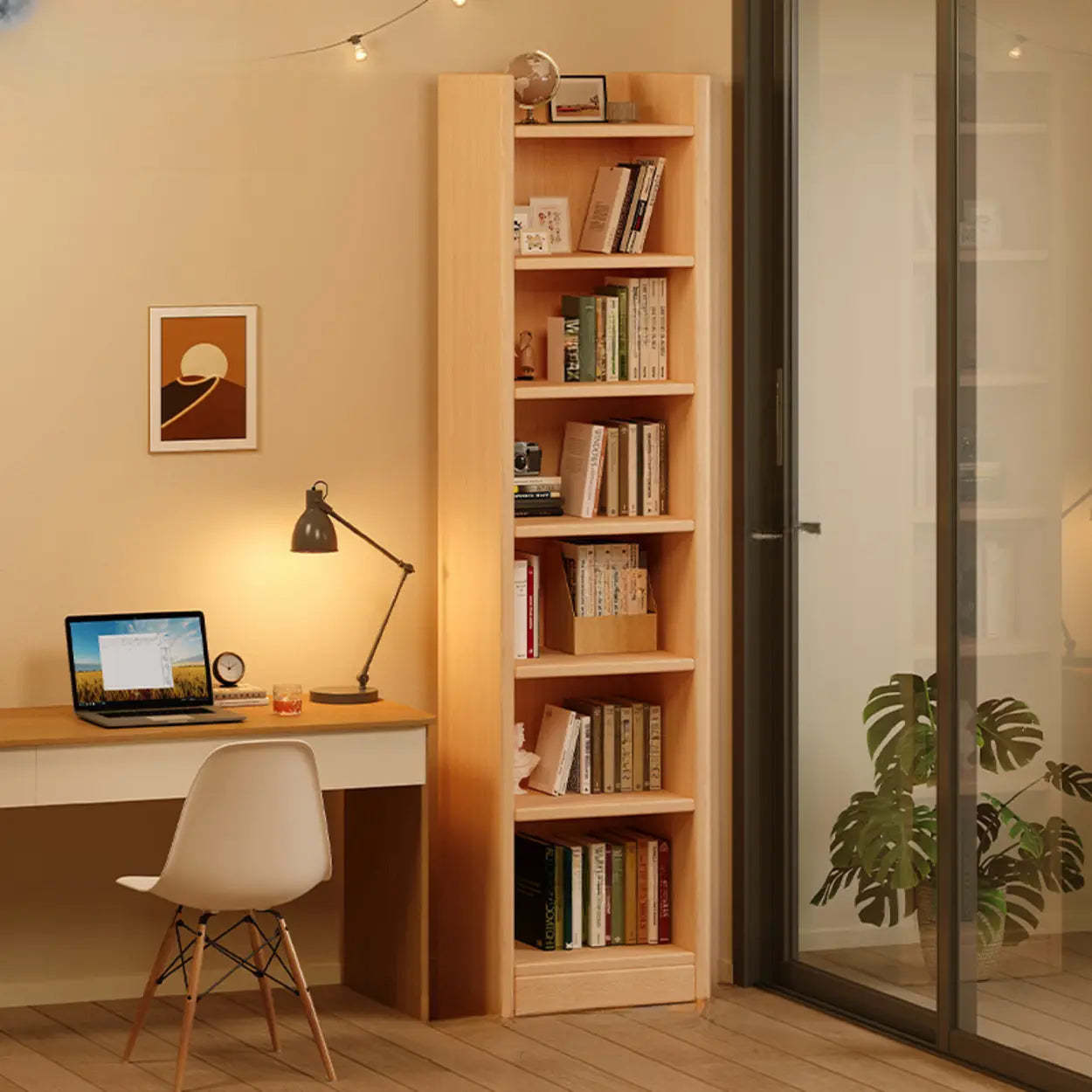 Natural Timber 7-Shelf Narrow Bookcase — Natural