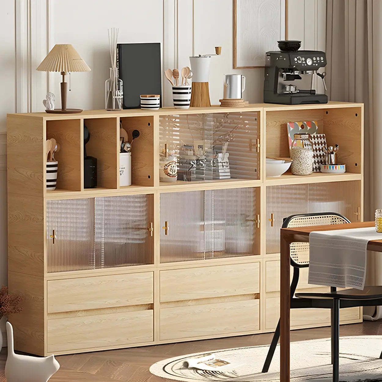 Horizontal Light Wood Dresser with Drawers