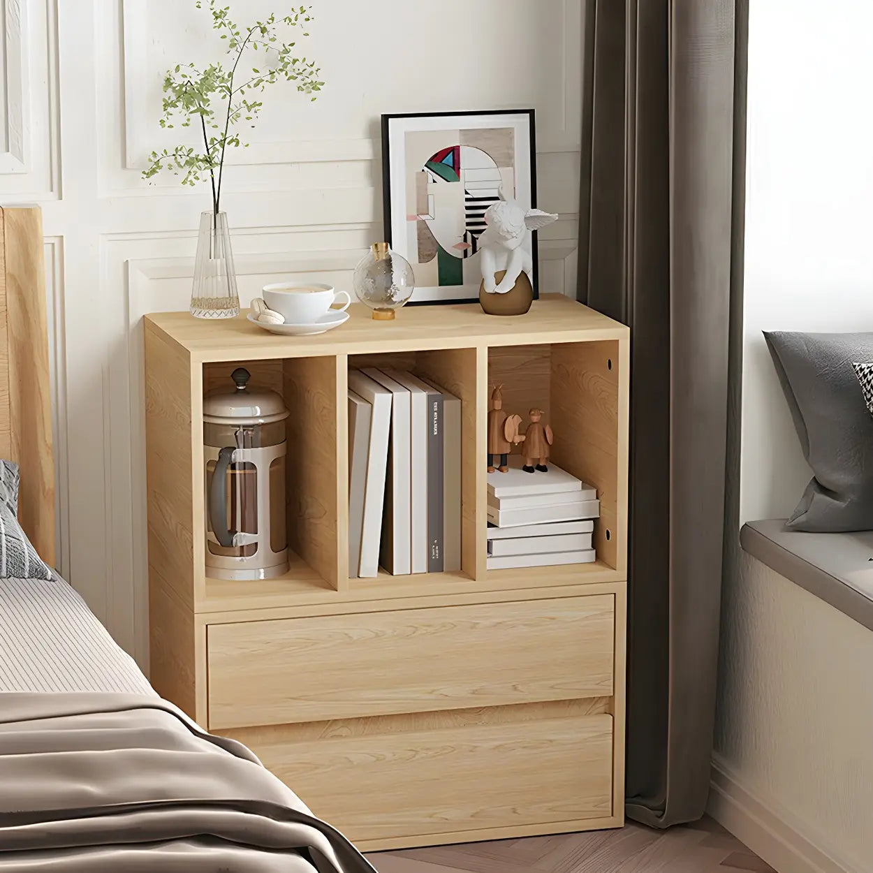 Horizontal Light Wood Dresser with Drawers