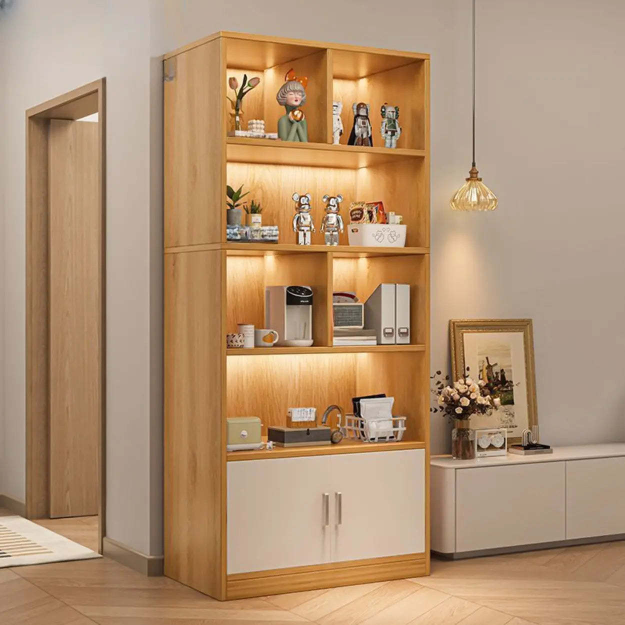 Natural Modern Wood Parlor Display Cabinet