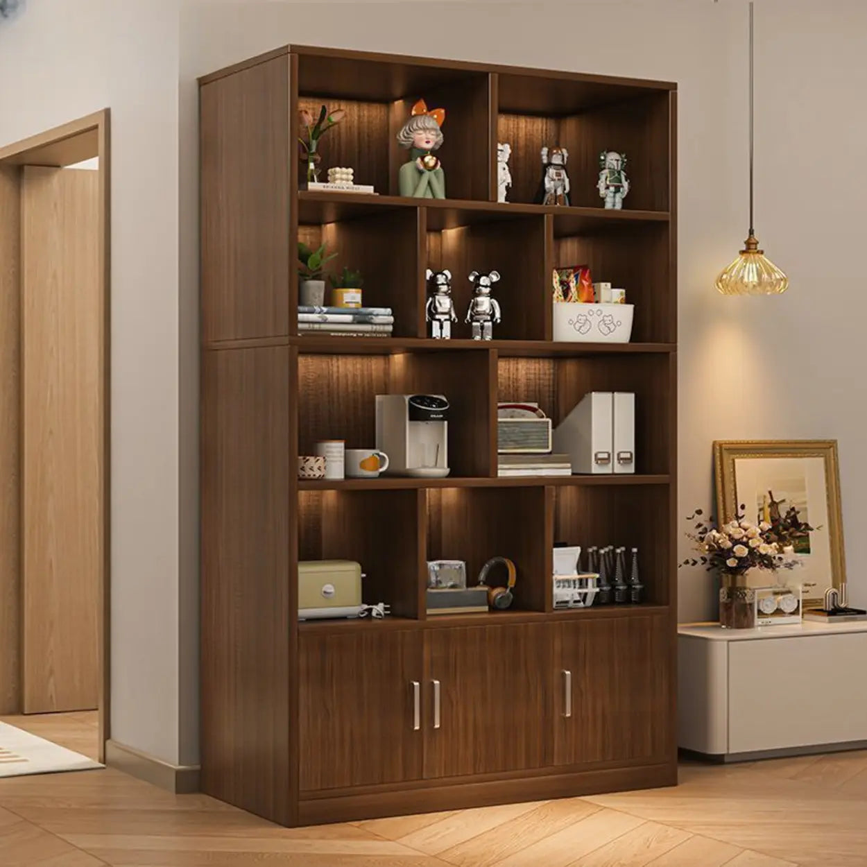 Natural Modern Wood Parlor Display Cabinet — White