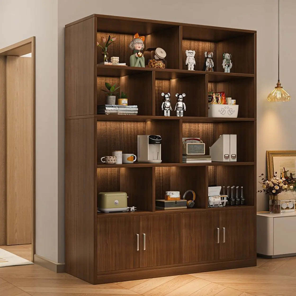 Natural Modern Wood Parlor Display Cabinet