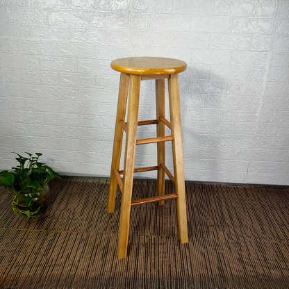 Natural Oak Round Wood Backless Bar Stool — Natural Finish