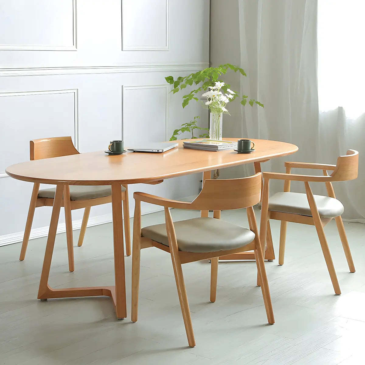 Natural Oval Pine Sled Conference Table for 6 — Without Chairs