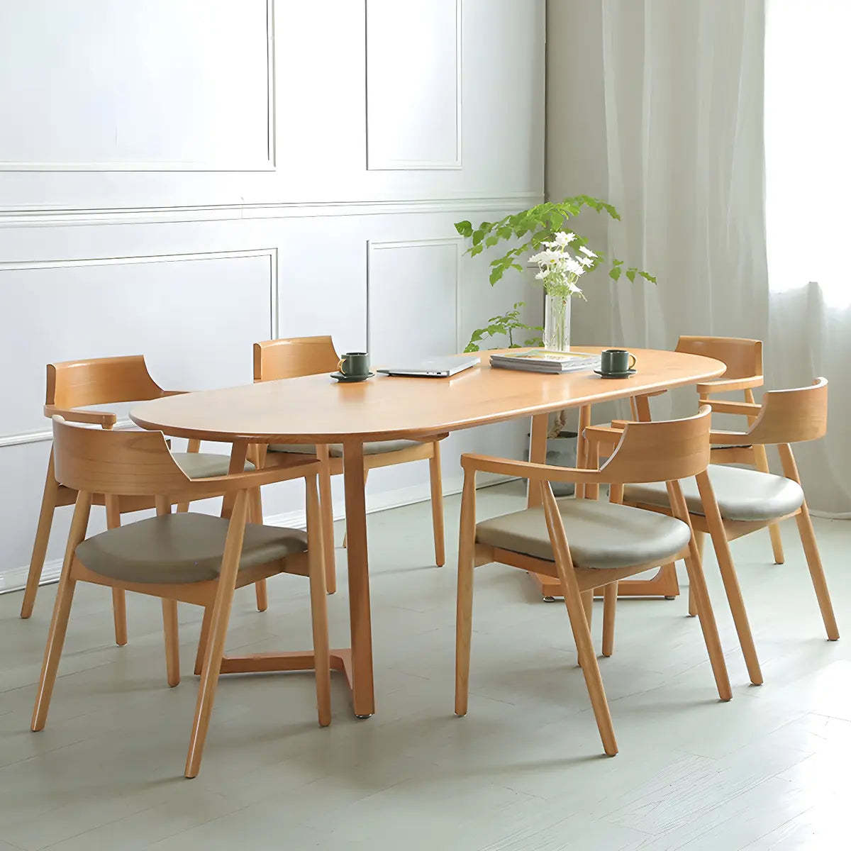 Natural Oval Pine Sled Conference Table for 6 — Without Chairs