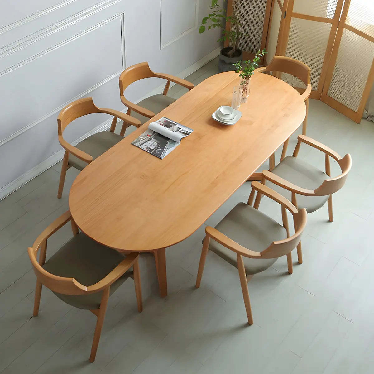 Natural Oval Pine Sled Conference Table for 6 — Without Chairs