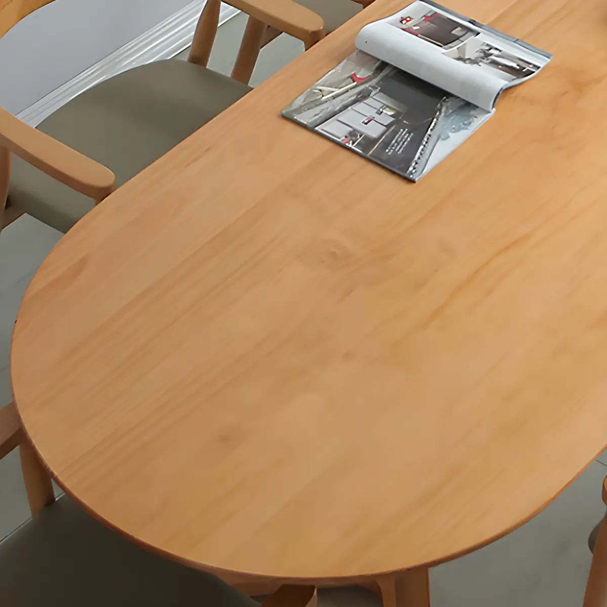 Natural Oval Pine Sled Conference Table for 6 — Without Chairs