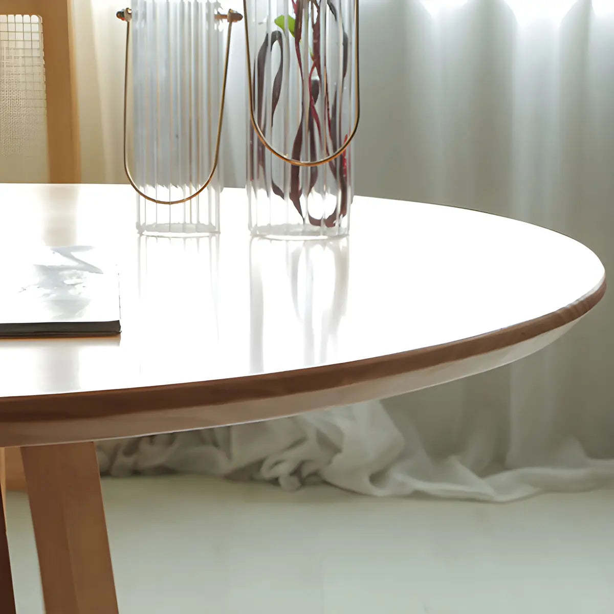 Natural Oval Pine Sled Conference Table for 6