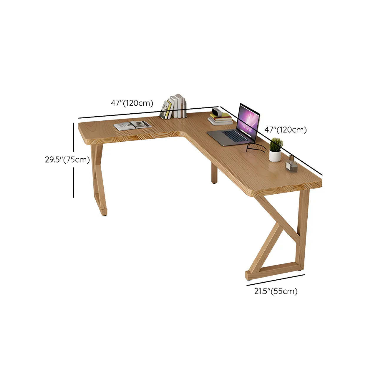 Natural Pine Light Wood L-Shape Writing Desk — Left Hand Return / Table Only