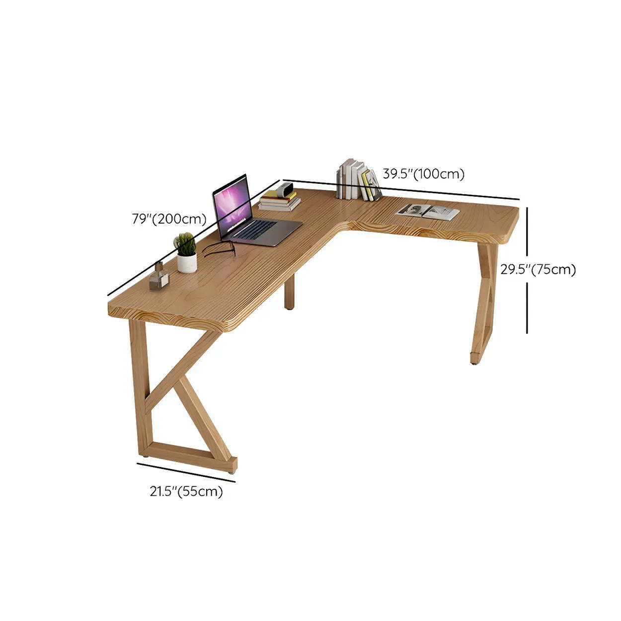 Natural Pine Light Wood L-Shape Writing Desk — Right Hand Return / Table Only