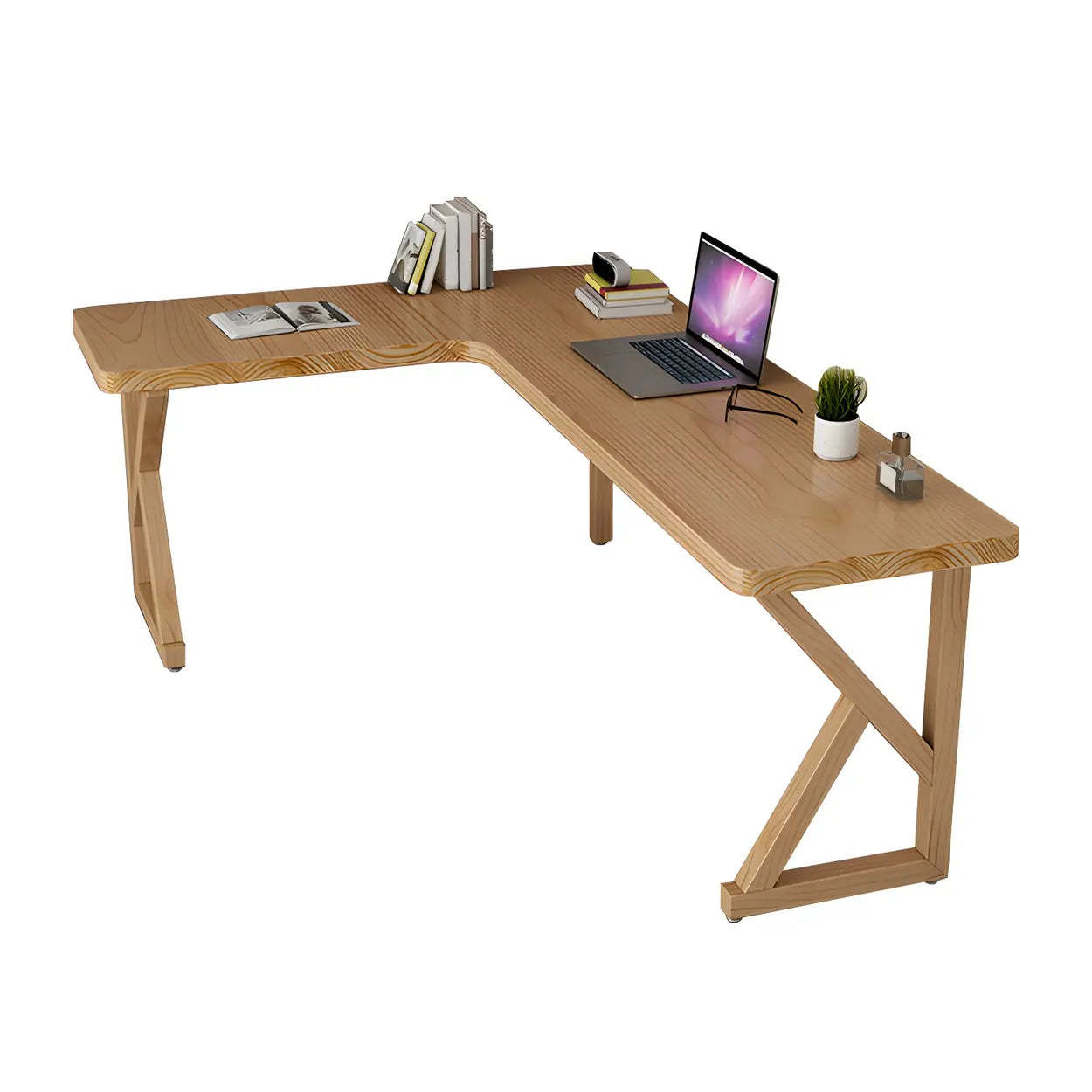 Natural Pine Light Wood L-Shape Writing Desk — Left Hand Return / Table Only
