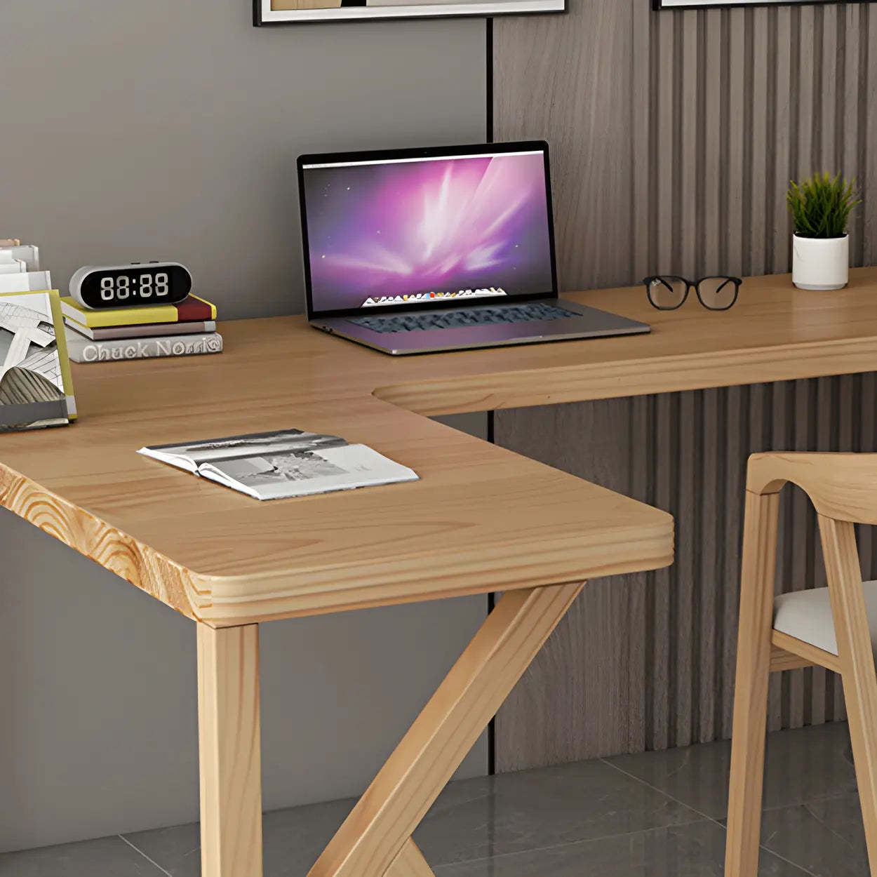 Natural Pine Light Wood L-Shape Writing Desk — Left Hand Return / Table Only