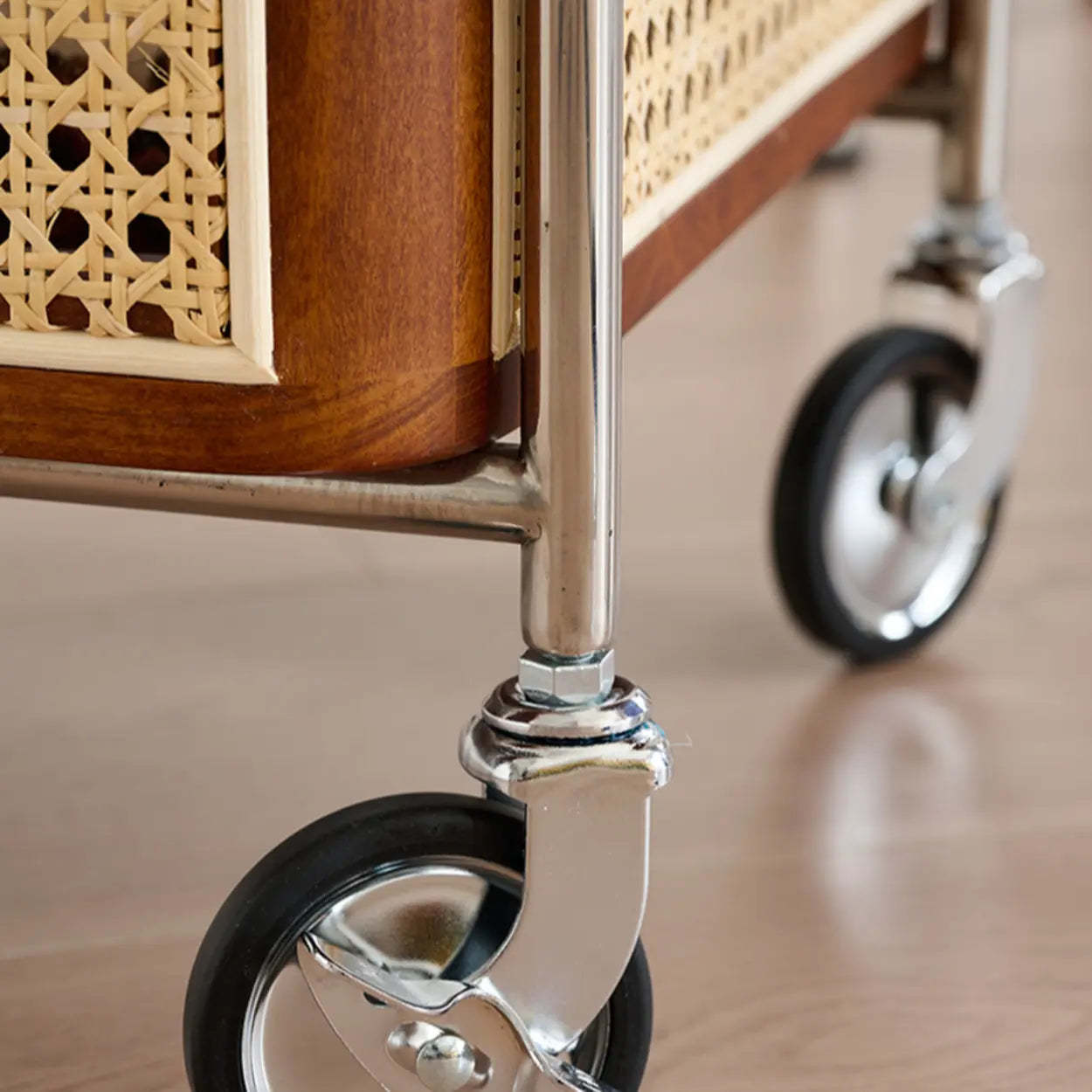 Natural Wood Portable Rectangular Bar Cart Side Table