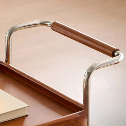 Natural Wood Portable Rectangular Bar Cart Side Table