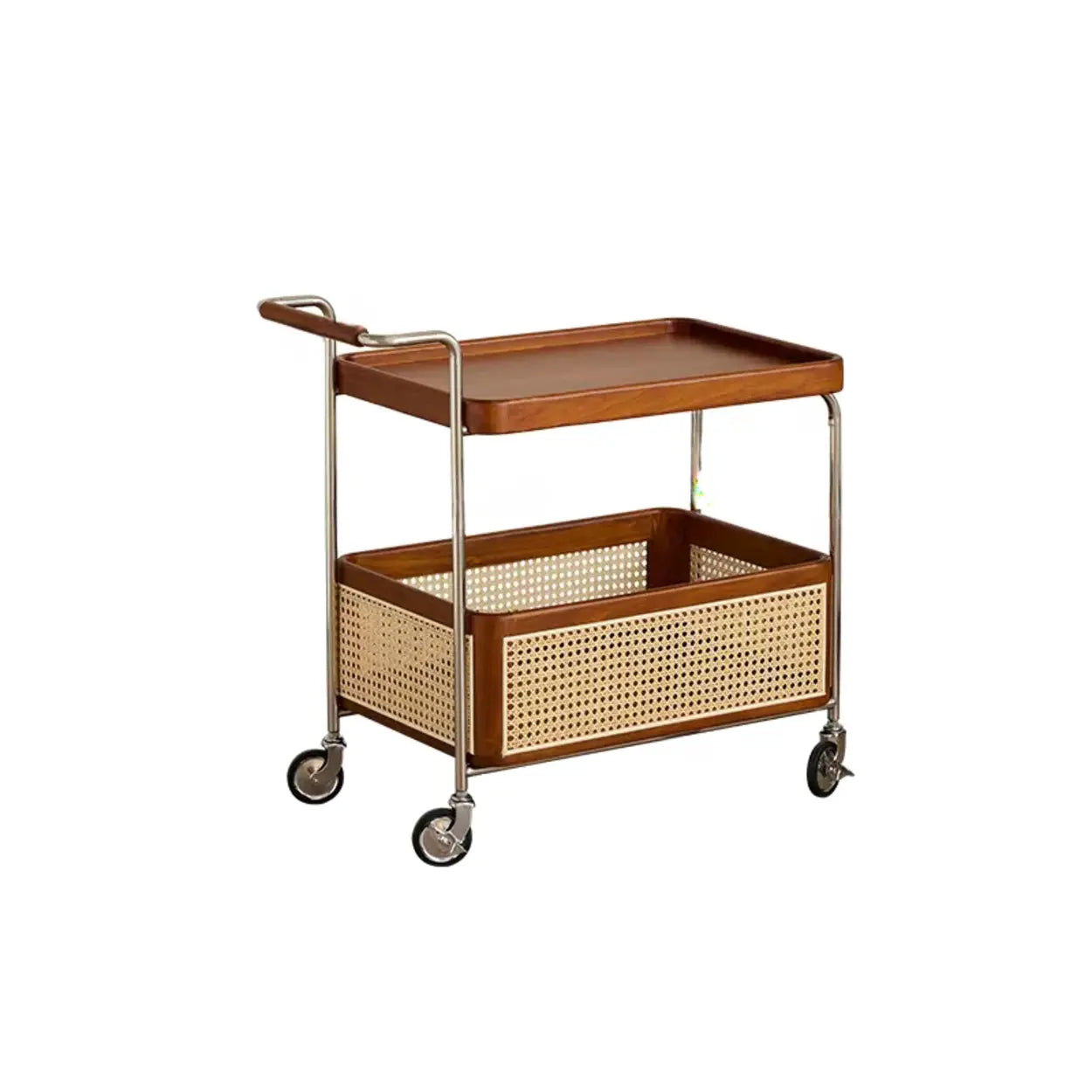 Natural Wood Portable Rectangular Bar Cart Side Table — Nut-Brown
