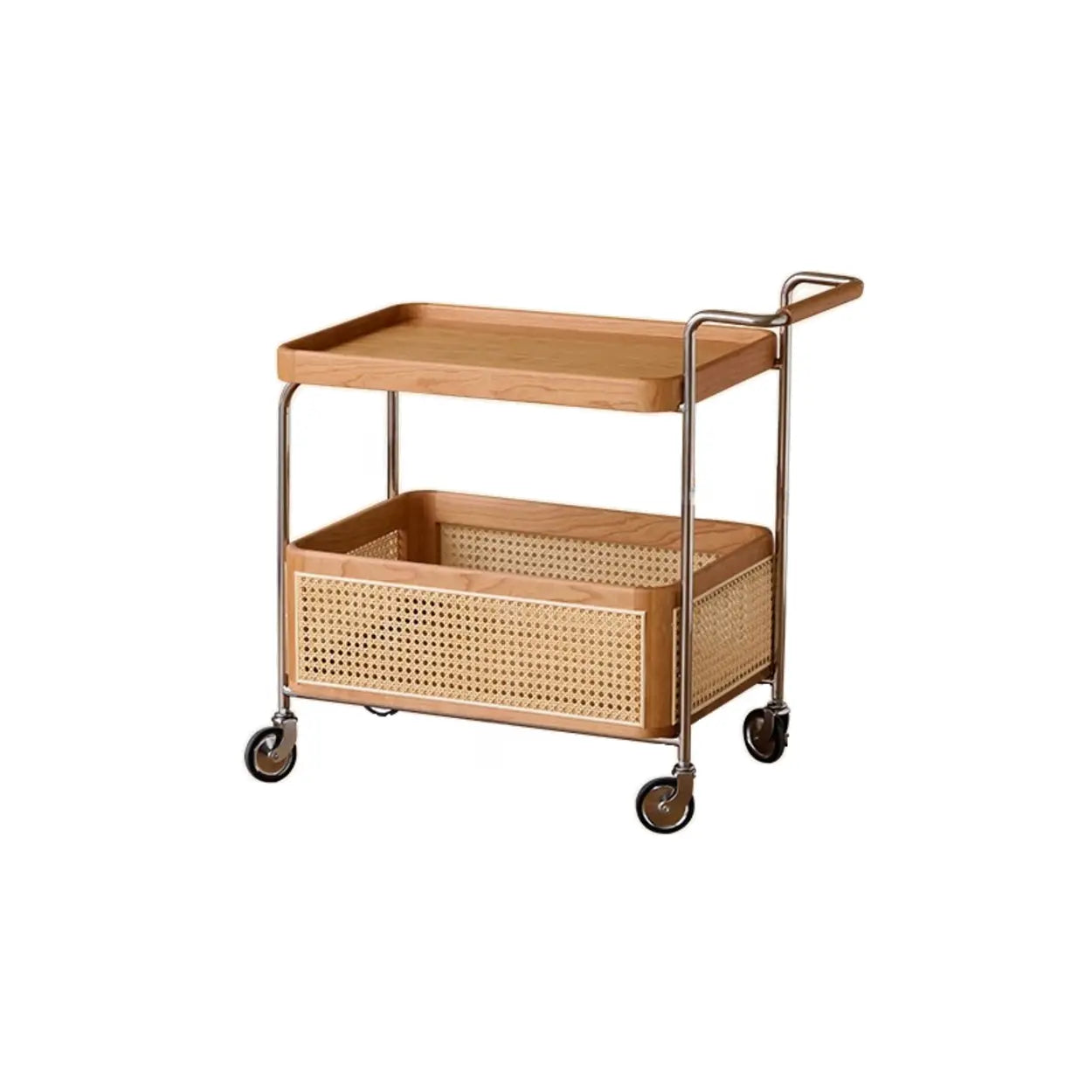 Natural Wood Portable Rectangular Bar Cart Side Table — Natural