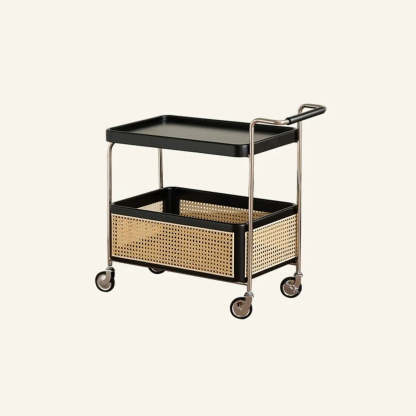 Natural Wood Portable Rectangular Bar Cart Side Table