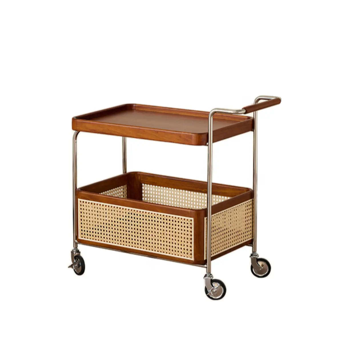 Natural Wood Portable Rectangular Bar Cart Side Table