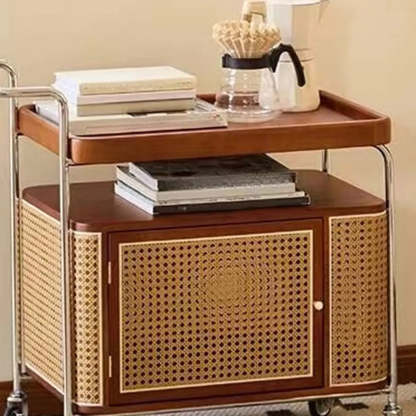 Natural Wood Portable Rectangular Bar Cart Side Table