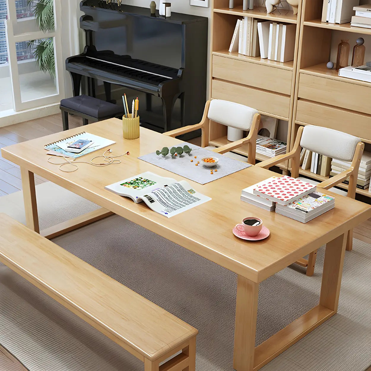 Natural Rubberwood Sled Writing Desk — White / Table Only