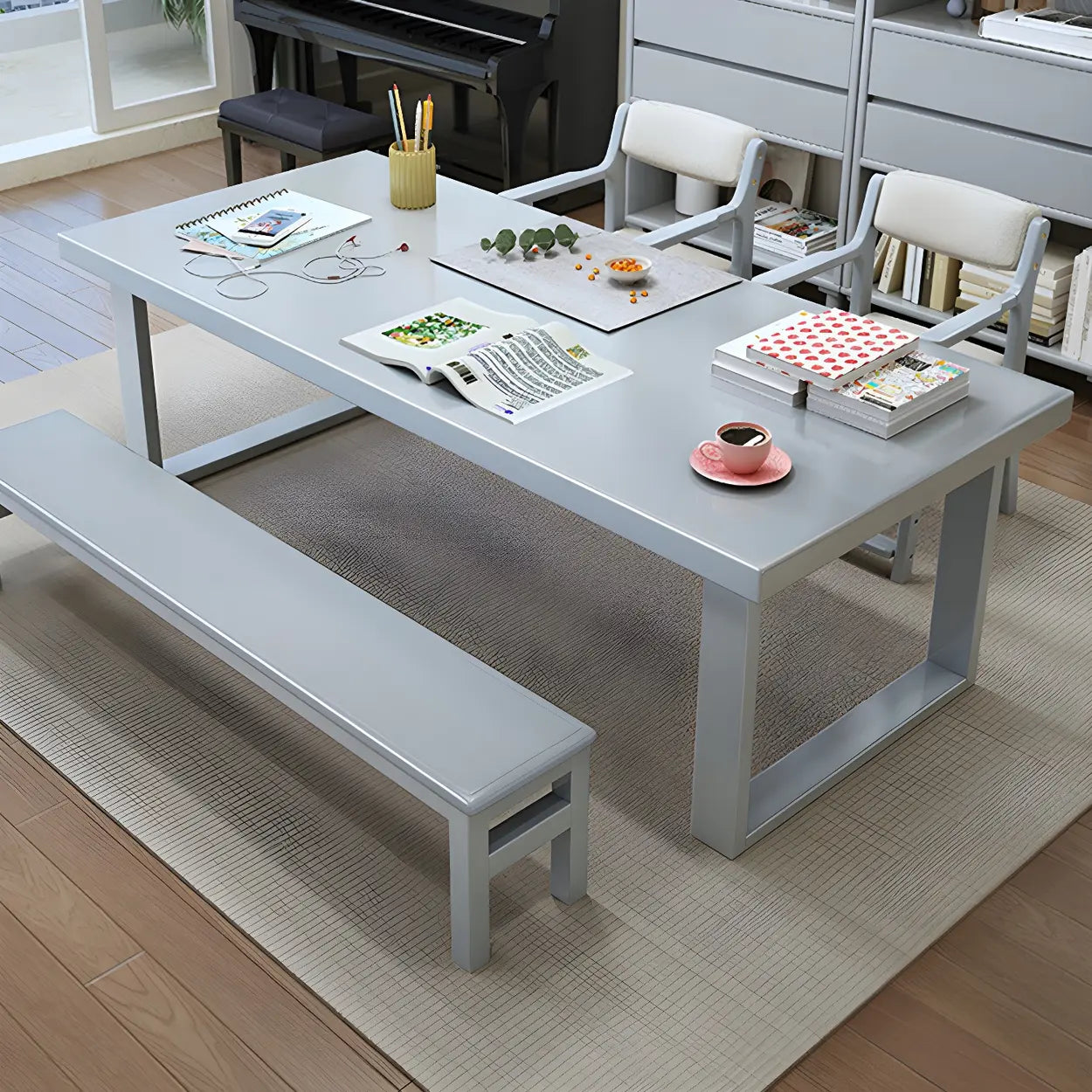 Natural Rubberwood Sled Writing Desk — White / Table Only