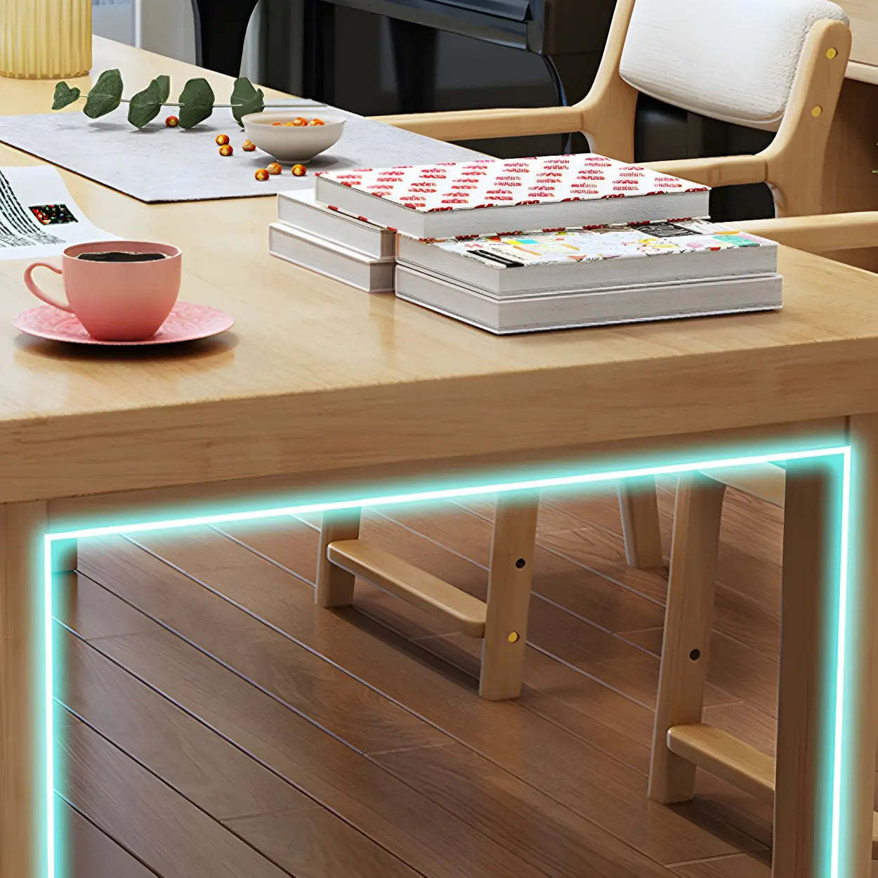 Natural Rubberwood Sled Writing Desk — Natural Finish / Table Only
