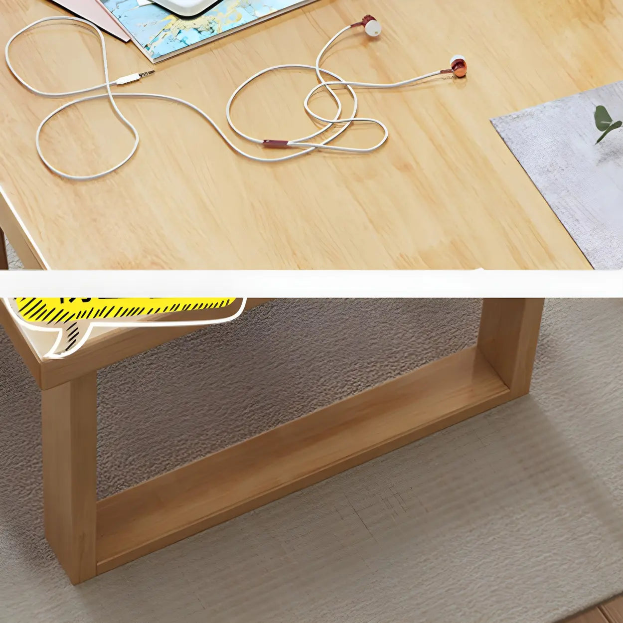 Natural Rubberwood Sled Writing Desk — Walnut / Table Only