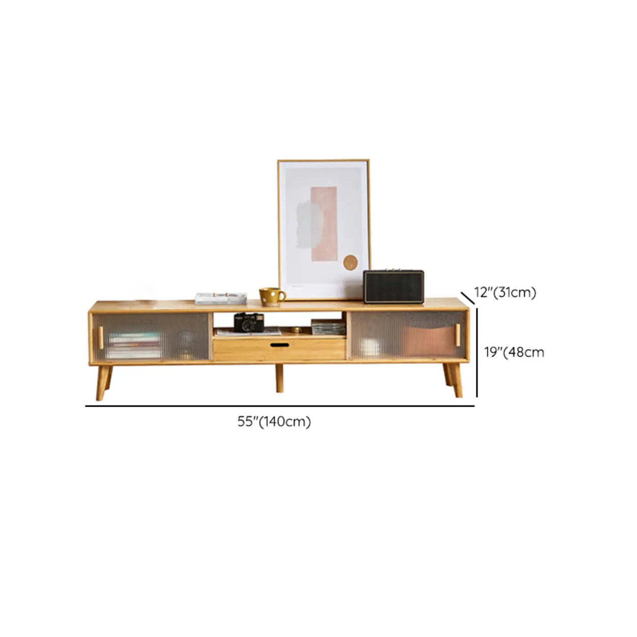 Natural Wood Rectangle Open Storage TV Stand