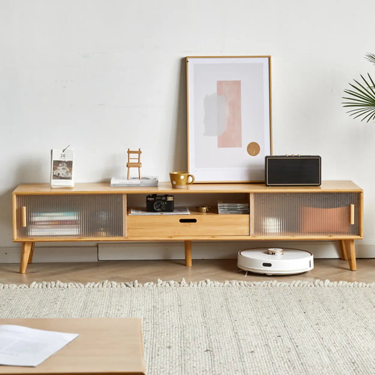 Natural Wood Rectangle Open Storage TV Stand — 1