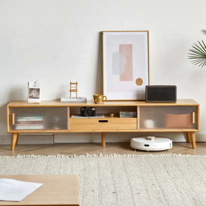 Natural Wood Rectangle Open Storage TV Stand — 1