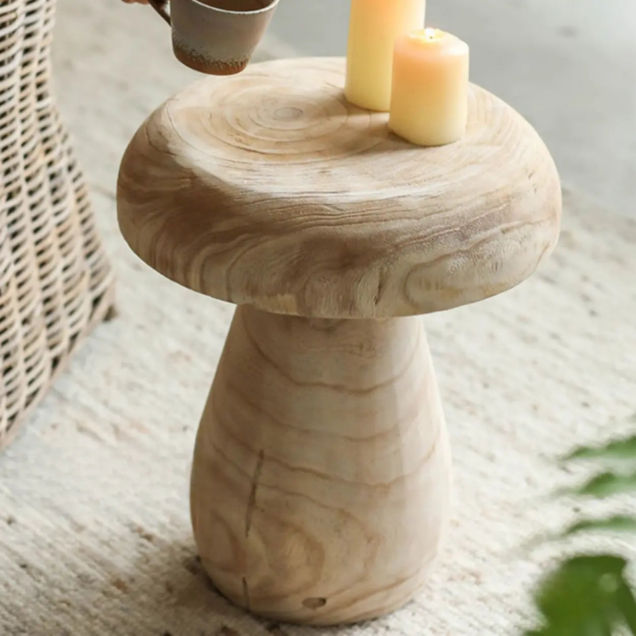Natural Round Pedestal Wood Mushroom End Table