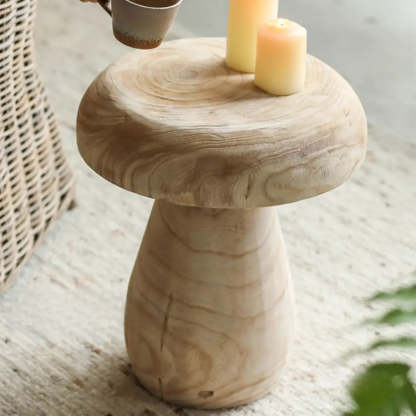 Natural Round Pedestal Wood Mushroom End Table