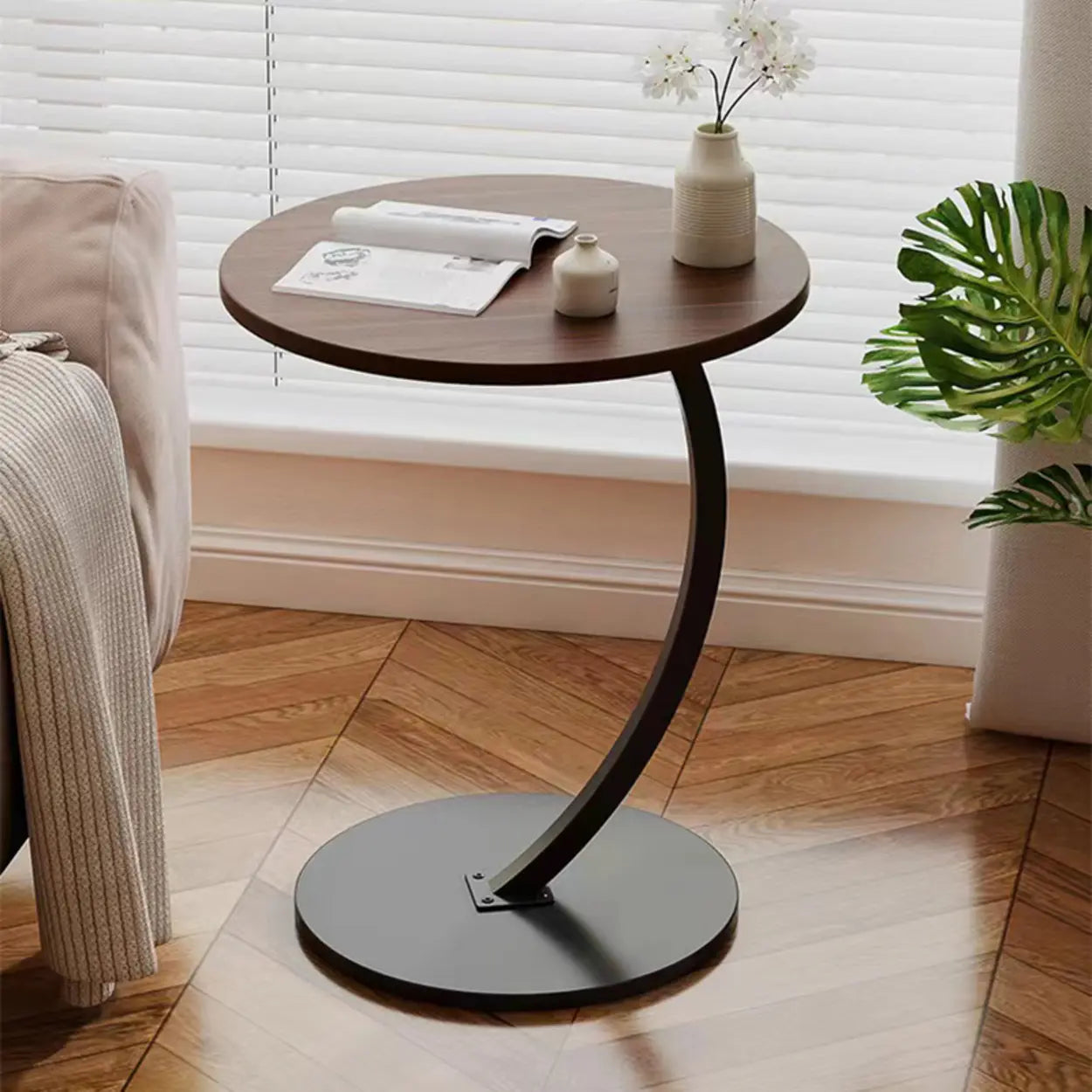 Round Wood C-Shaped Side Table
