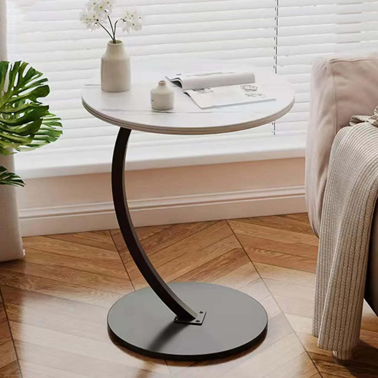Round Wood C-Shaped Side Table