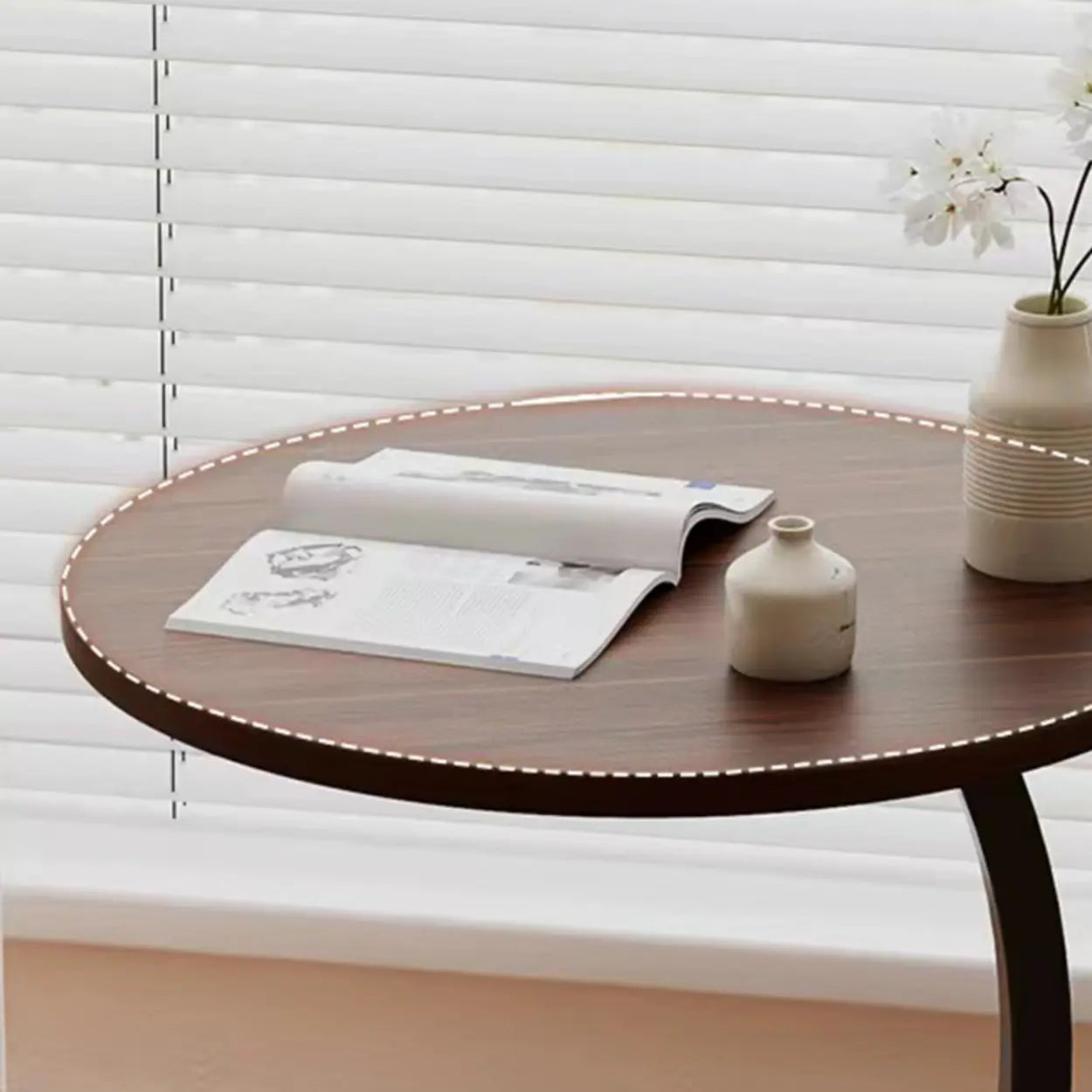 Round Wood C-Shaped Side Table