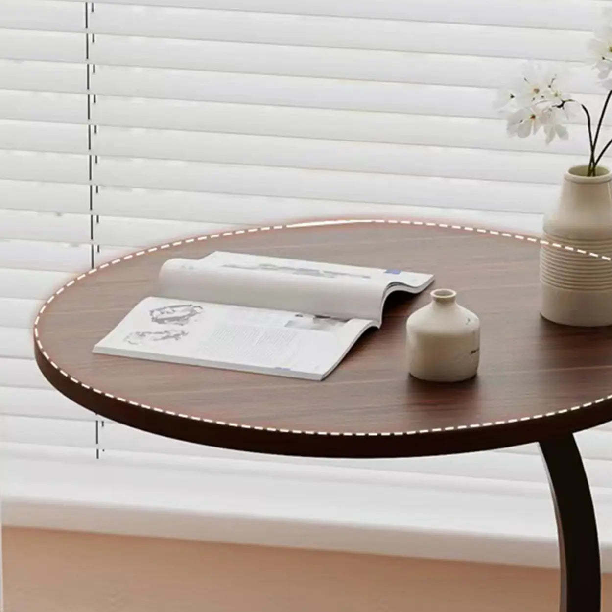 Round Wood C-Shaped Side Table