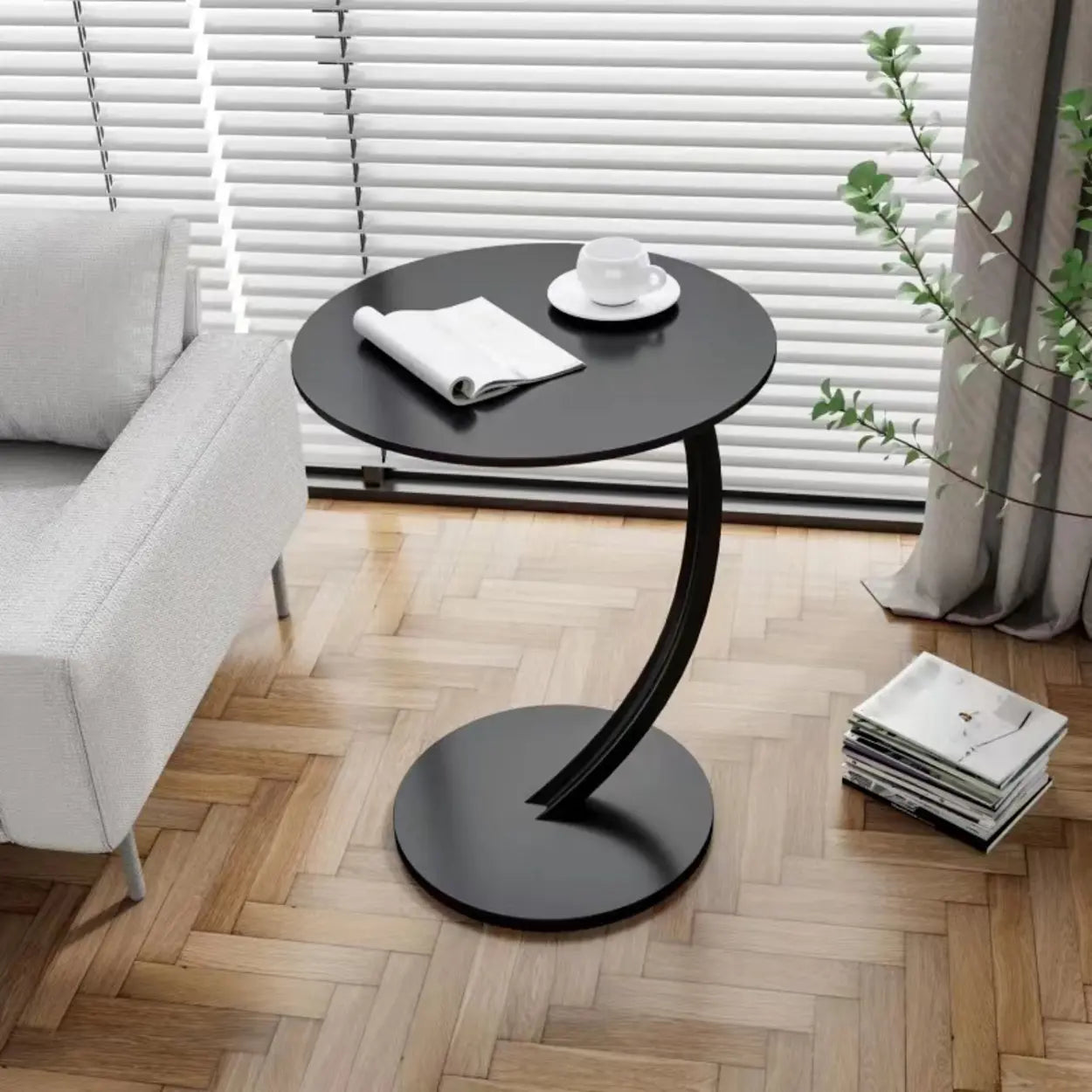 Round Wood C-Shaped Side Table
