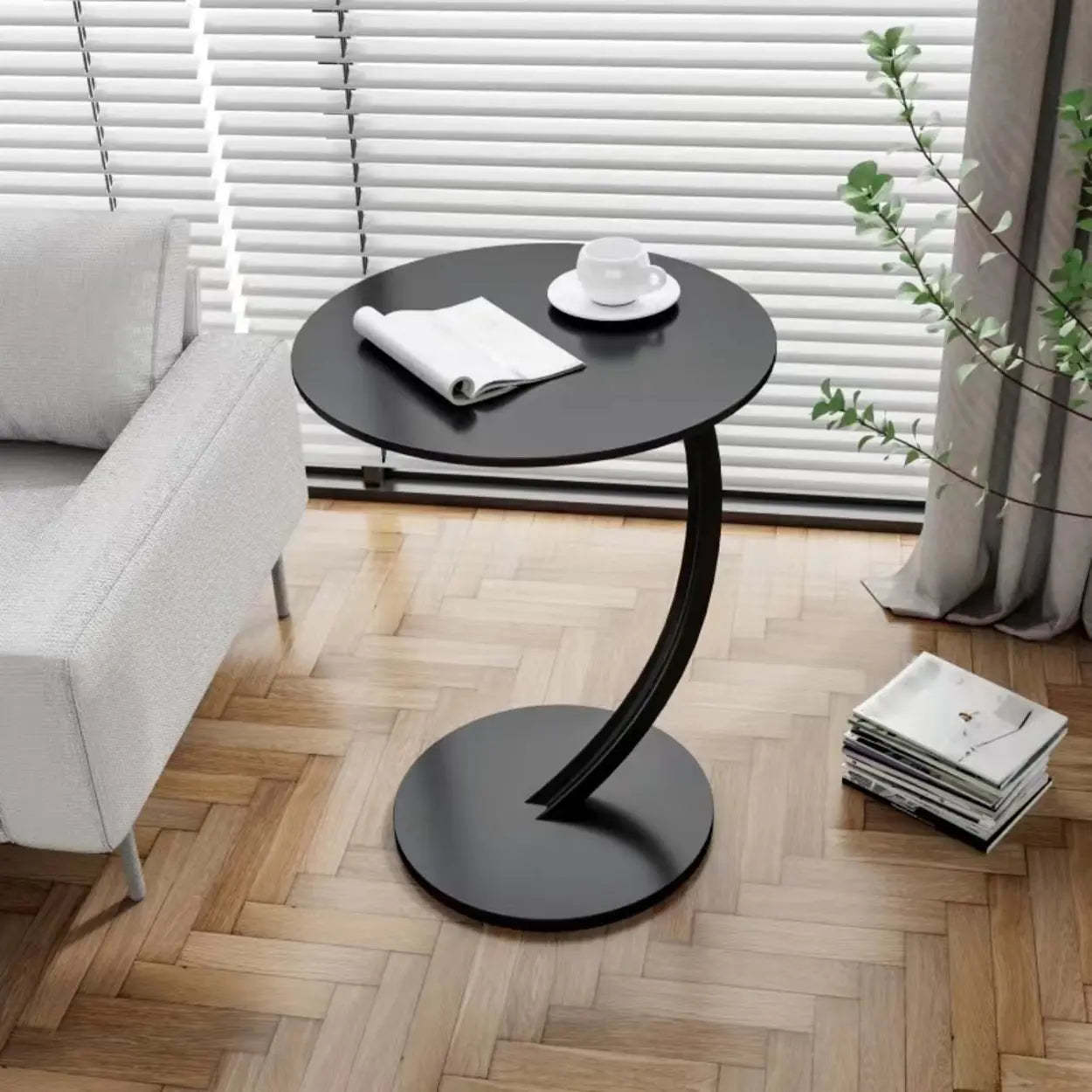 Round Wood C-Shaped Side Table