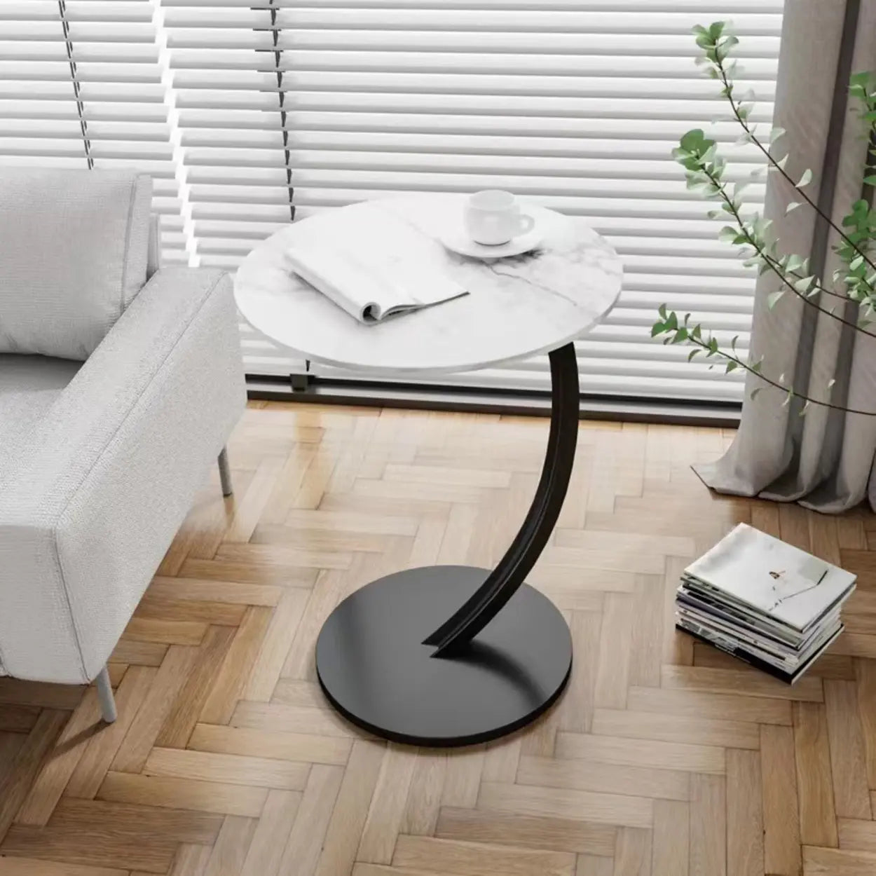 Round Wood C-Shaped Side Table
