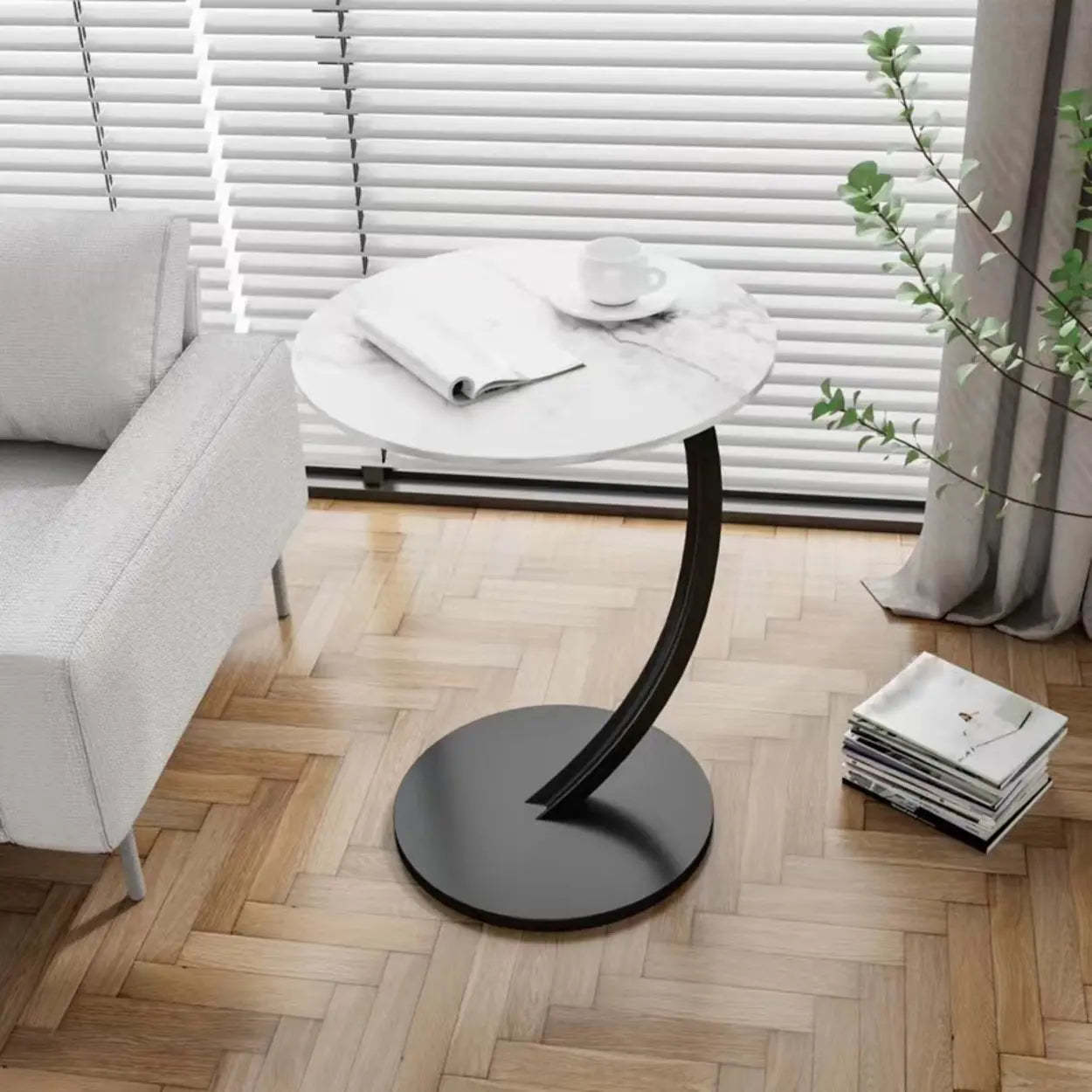 Round Wood C-Shaped Side Table