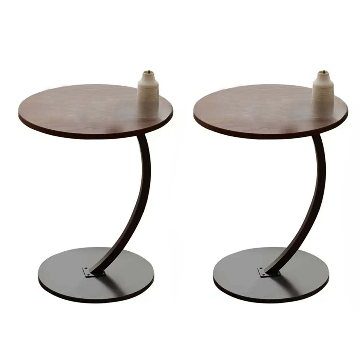 Round Wood C-Shaped Side Table
