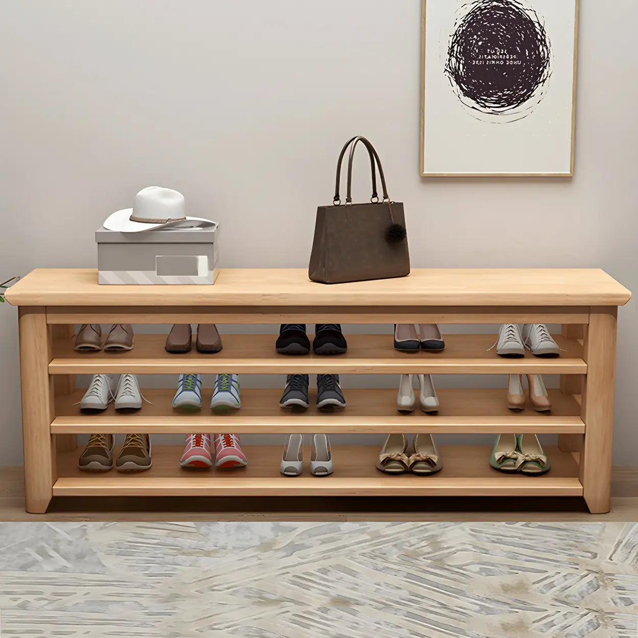 Rubberwood Entryway Bench with Shelves