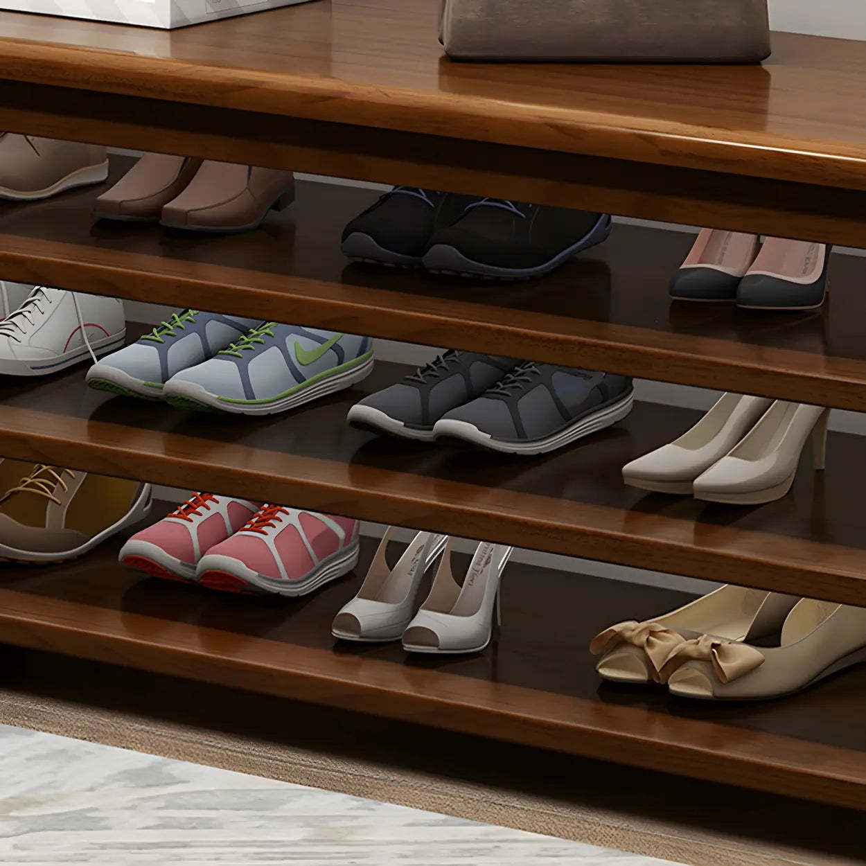 Modern rubberwood natural shoe benches — 39.4"L x 13.8"W x 21.3"H